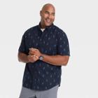 Men's Big & Tall Printed Standard Fit Stretch Poplin Short Sleeve Button-down Shirt - Goodfellow & Co Blue Velvet