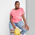 Women's Plus Size Short Sleeve Boxy Baby T-shirt - Wild Fable Pink Tie-dye