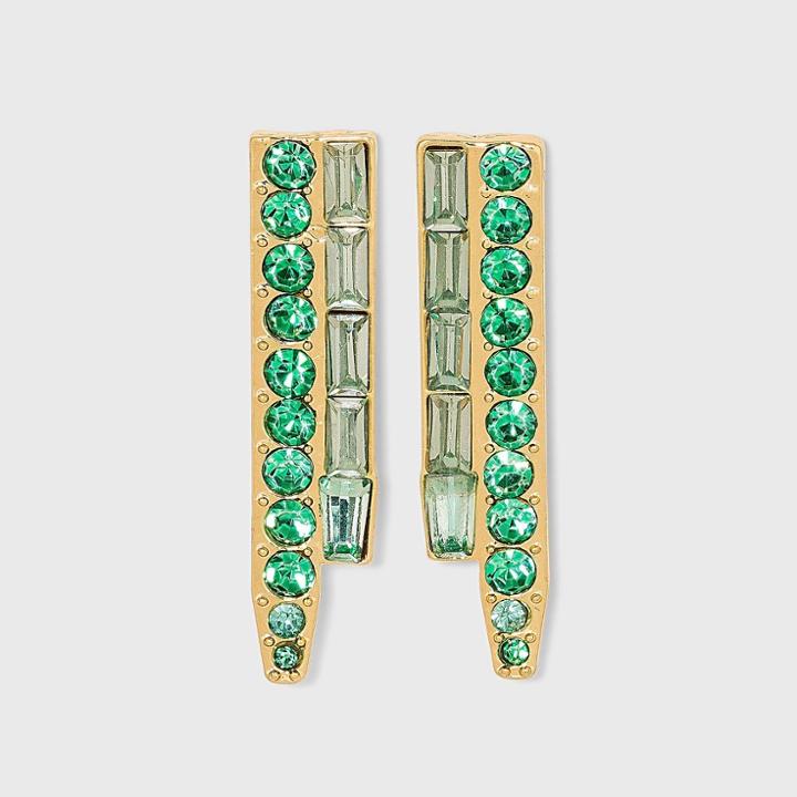 Multi-row Rhinestone Stud Drop Earrings - A New Day Green