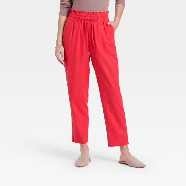 Women's High-rise Ruffle Waisted Pull-on Ankle Pants - A New Day Red