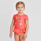 Petitetoddler Girls' Icon Story Short Sleeve One Piece Rash Guards - Cat & Jack Hawaiian Coral 4t, Toddler Girl's, Orange