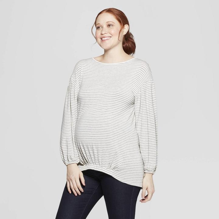 Maternity Striped Long Sleeve Top - Isabel Maternity By Ingrid & Isabel Heather Gray