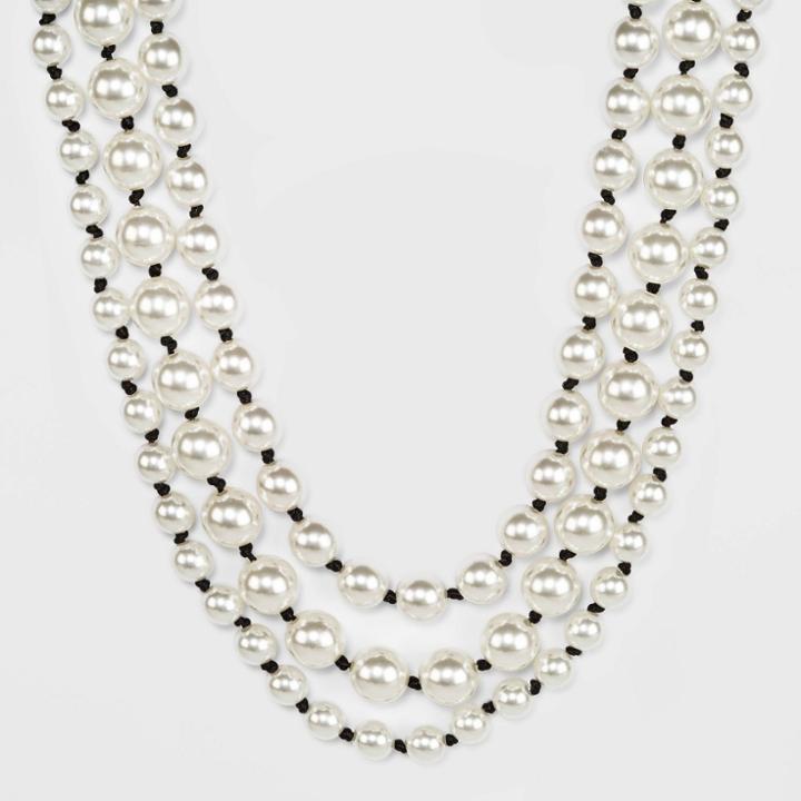 Multi Row Simulated Pearl And Knotted Cording Layered Necklace - A New Day Rust, Women's, Black
