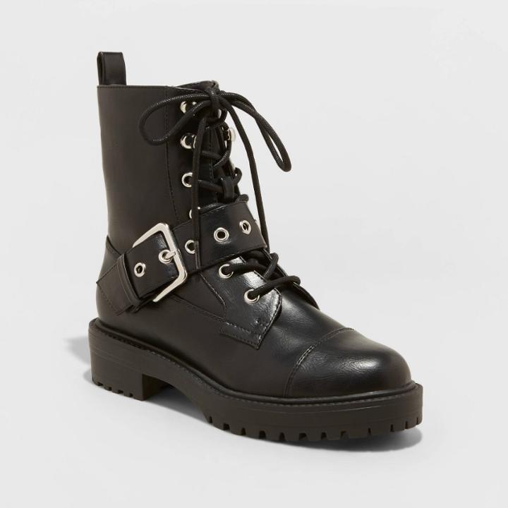Women's Braelyn Buckle Combat Boots - A New Day Black