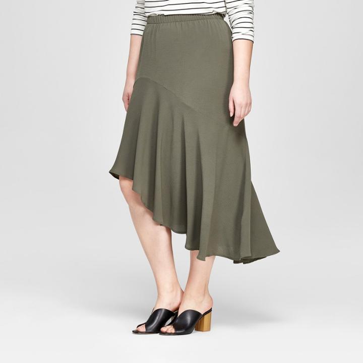 Women's Plus Size Ruffle Hem High Low Maxi Skirt - Ava & Viv Olive