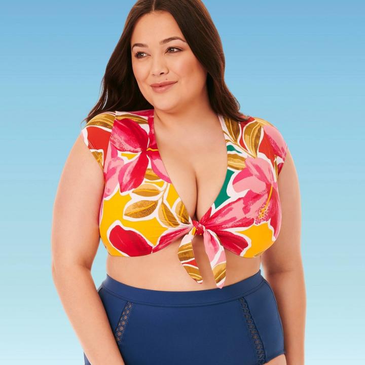 Women's Plus Slimming Control Tie Front Bikini Top - Beach Betty By Miracle Brands 1x, Women's, Size: 1xl,