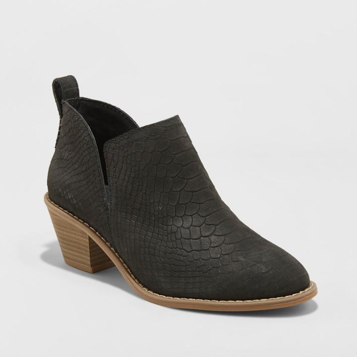 Women's Ruby Suede Snake Leather Fashion Ankle Boot - Universal Thread Black