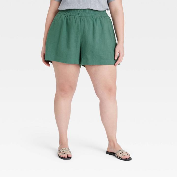 Women's Plus Size High-rise Pull-on Shorts - A New Day Dark Teal