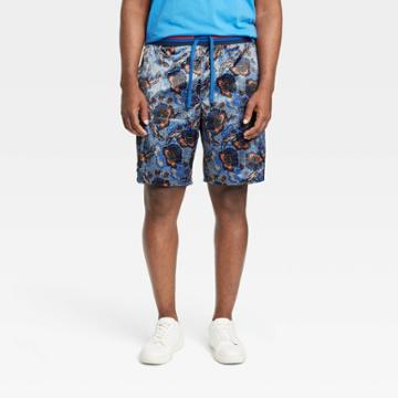 Houston White Adult Plus Size Satin Pull-on Boxer Shorts - Dark Blue Floral