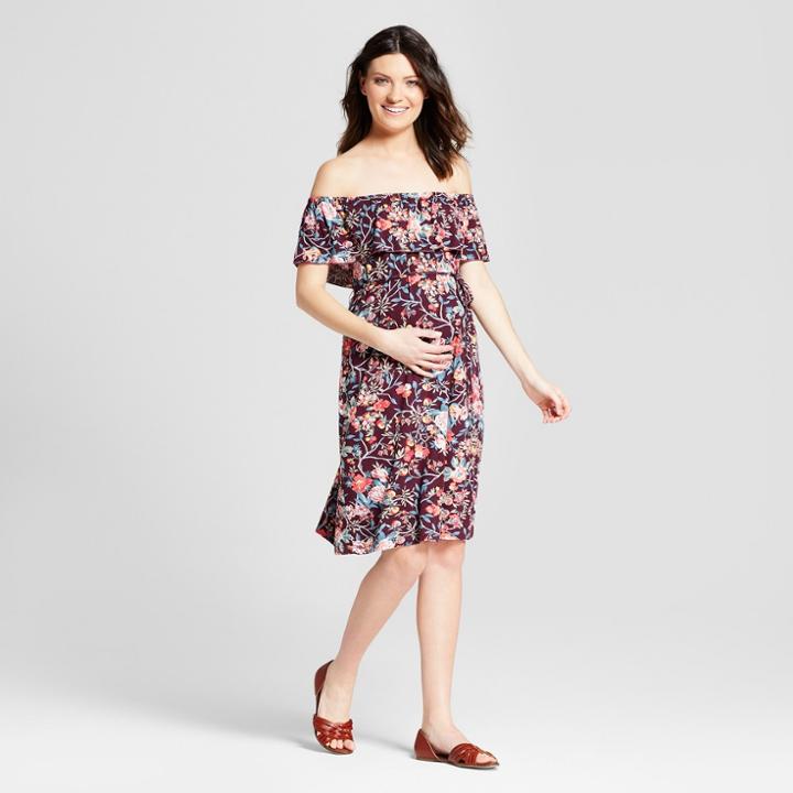 Macherie Maternity Floral Print Off The Shoulder Dress - Ma Cherie Plum L, Women's, Purple