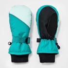 Girls' Ski Mittens With Reflective Piping - All In Motion Turquoise