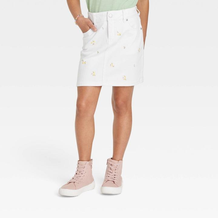 Girls' Floral Embroidery Jeans Skirt - Cat & Jack White