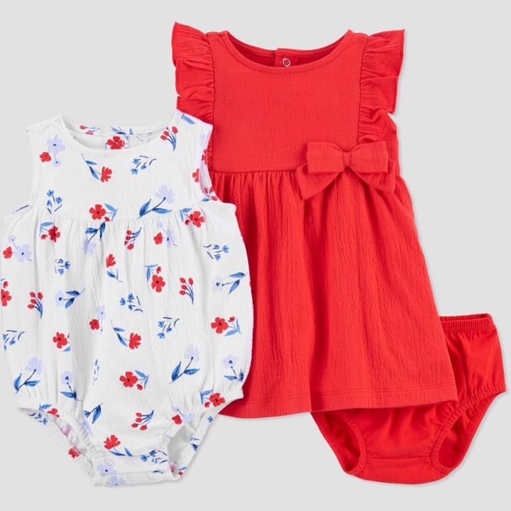 Baby Girls' Floral Bubble Romper - Just One You Made By Carter's Red