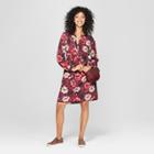 Women's Floral Print 3/4 Sleeve Dress - A New Day Burgundy