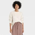 Women's Crewneck Cable Stitch Pullover Sweater - A New Day Cream