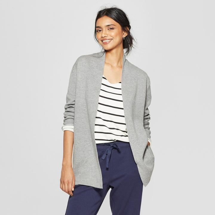 Women's Colorblock Open Cardigan - A New Day Gray/cream (gray/ivory)