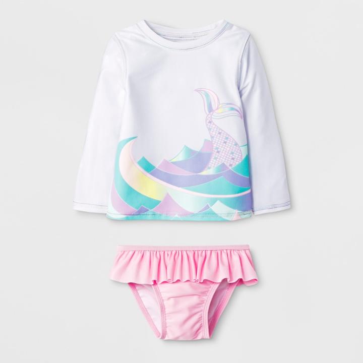 Baby Girls' Mermaid Tail Rash Guard Set - Cat & Jack White