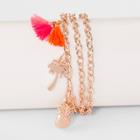 Target Pineapple, Palm Tree, Tassel And Linear Bar Charm Multi Row Bracelet- Rose Gold