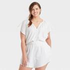 Women's Plus Size Flutter Short Sleeve Blouse - Universal Thread White
