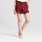 Women's Floral Print Ruffle Shorts - Mossimo Supply Co. Burgundy
