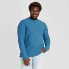 Men's Big & Tall Standard Fit Long Sleeve Textured Crew Neck T-shirt - Goodfellow & Co Blue