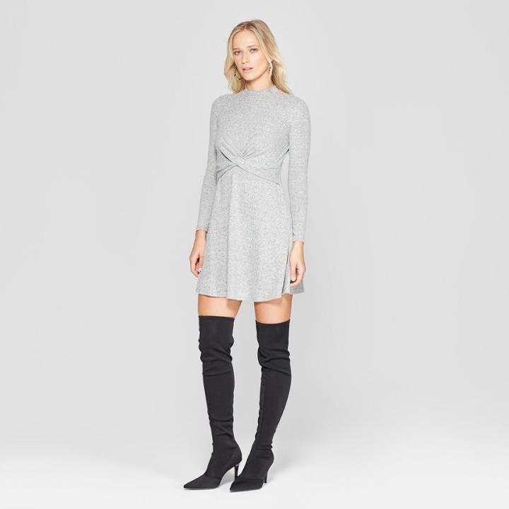 Women's Long Sleeve Twist Front Hacci Knit Dress - Xhilaration Heather Gray