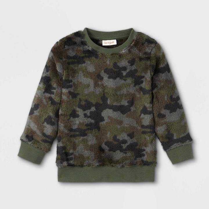 Toddler Boys' Sherpa Crew Neck Pullover Sweatshirt - Cat & Jack Camo Green