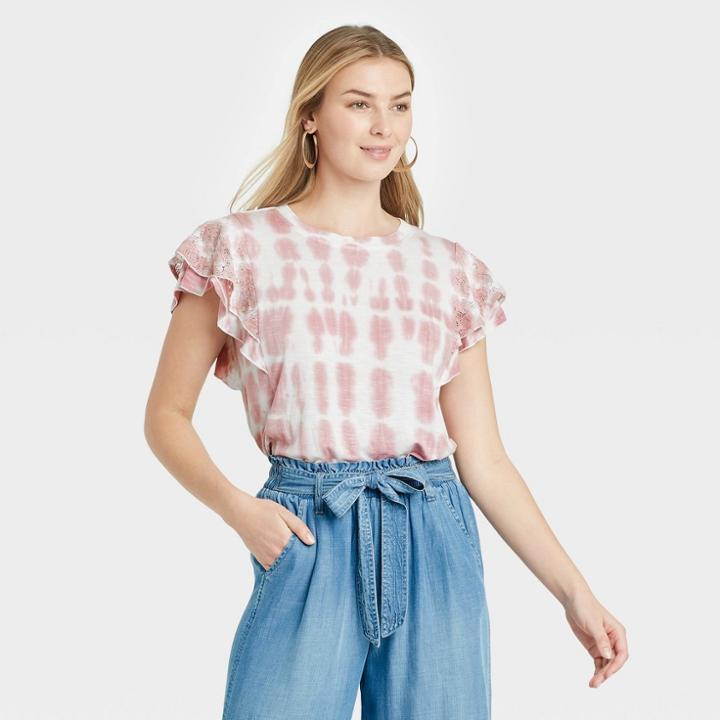 Women's Short Sleeve Lace Detail T-shirt - Knox Rose Purple