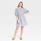 Women's Striped Puff Long Sleeve Babydoll Dress - Universal Thread Blue