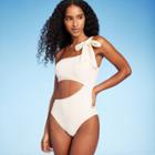 Women's One Shoulder Bow Cut Out One Piece Swimsuit - Shade & Shore Off-white