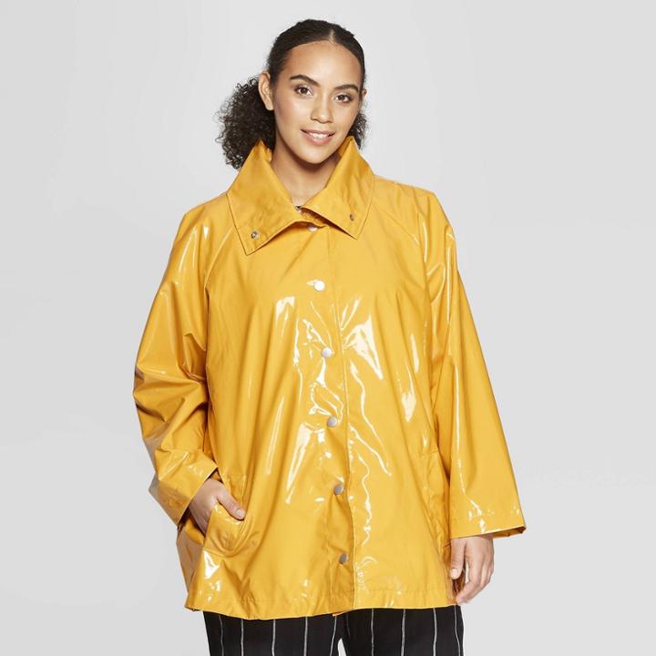 Women's Plus Size Front Double Welt Pocket Button Detailed Anorak Jacket - Who What Wear Mustard Yellow X