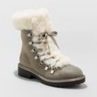 Women's Neveah Faux Fur Lace Up Boots - A New Day Gray
