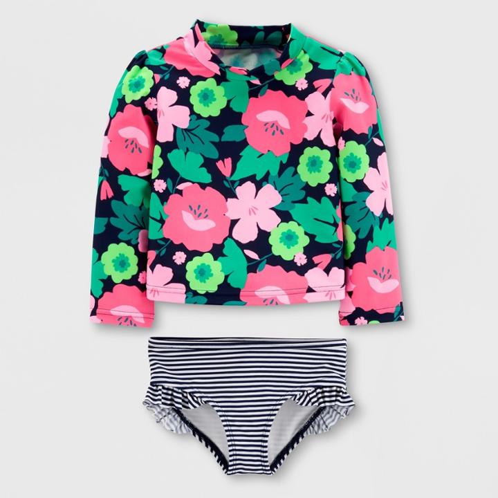 Toddler Girls' 2pc Long Sleeve Floral Rash Guard Set - Just One You Made By Carter's Navy 2t, Girl's, Blue