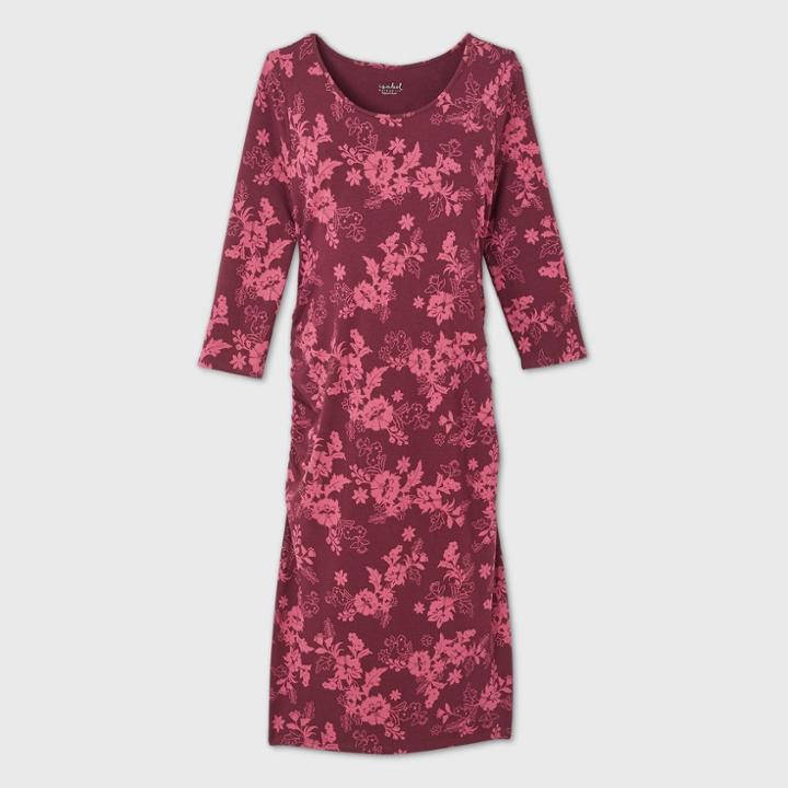 Printed 3/4 Sleeve T-shirt Maternity Dress - Isabel Maternity By Ingrid & Isabel Burgundy