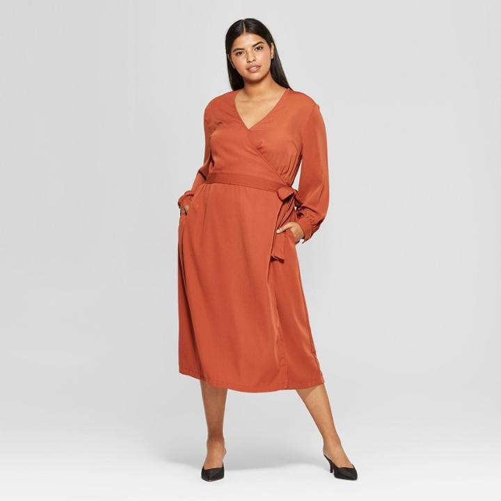 Women's Plus Size Long Sleeve Wrap Midi Dress - Who What Wear