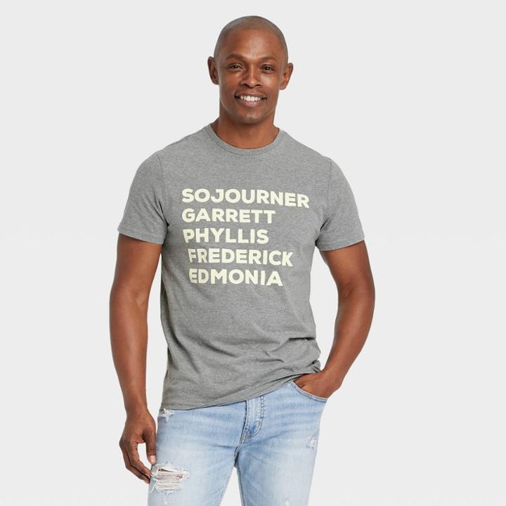 No Brand Black History Month Men's Historical Names Short Sleeve T-shirt - Gray