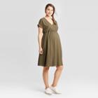 Maternity Polka Dot Cuff Short Sleeve Fit & Flare Midi Dress - Isabel Maternity By Ingrid & Isabel Olive Xs, Women's, Green