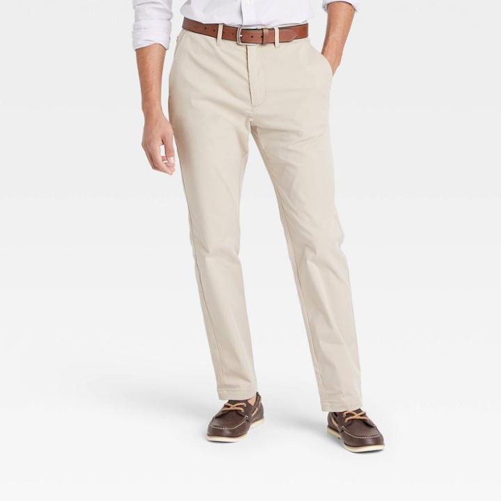 Men's Slim Fit Tech Chino Pants - Goodfellow & Co Light Taupe 28x30,