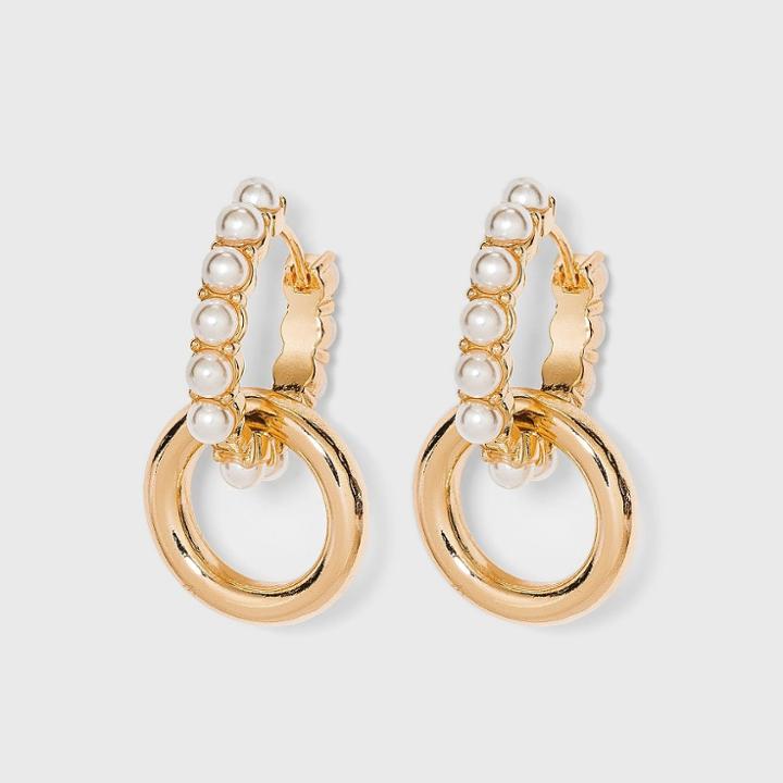 Sugarfix By Baublebar Lustrous Double Hoop Earrings - Pearl, White