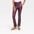 Women's High-waisted Split Hem Faux Leather Leggings - A New Day Burgundy