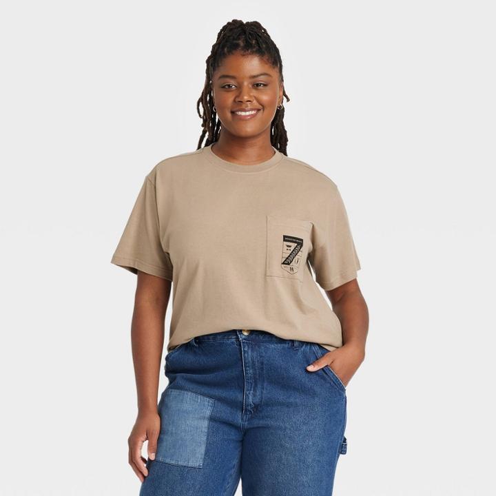 Houston White Adult Plus Size Logo Short Sleeve T-shirt - Tan