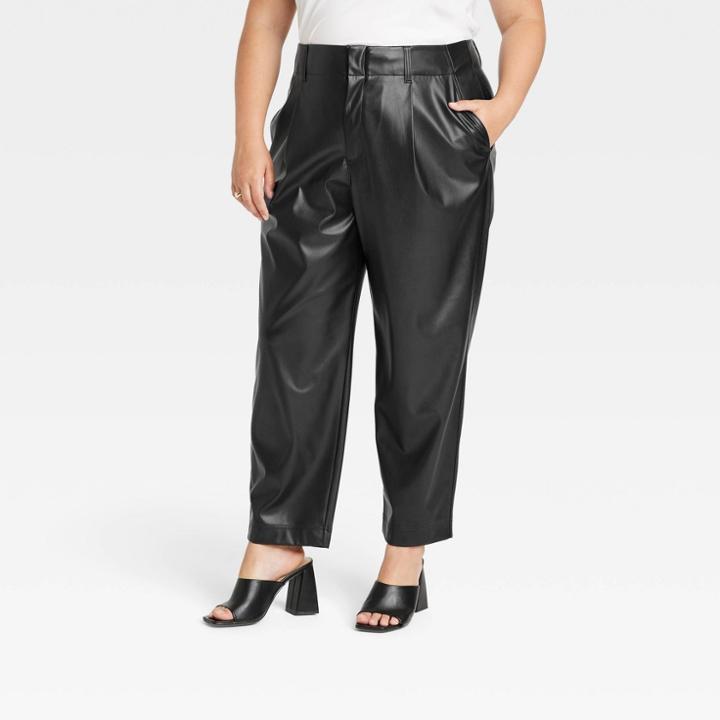 Women's Plus Size High-rise Faux Leather Tapered Ankle Pants - A New Day Black