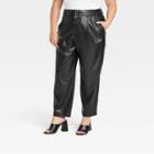 Women's Plus Size High-rise Faux Leather Tapered Ankle Pants - A New Day Black