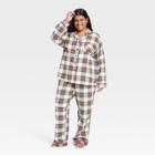 Women's Plus Size Holiday Tartan Plaid Flannel Matching Family Pajama Set - Wondershop Cream