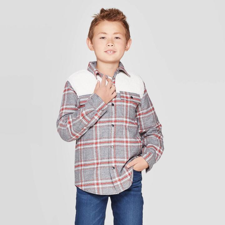 Boys' Long Sleeve Shirt Jacket - Cat & Jack Gray M, Boy's,