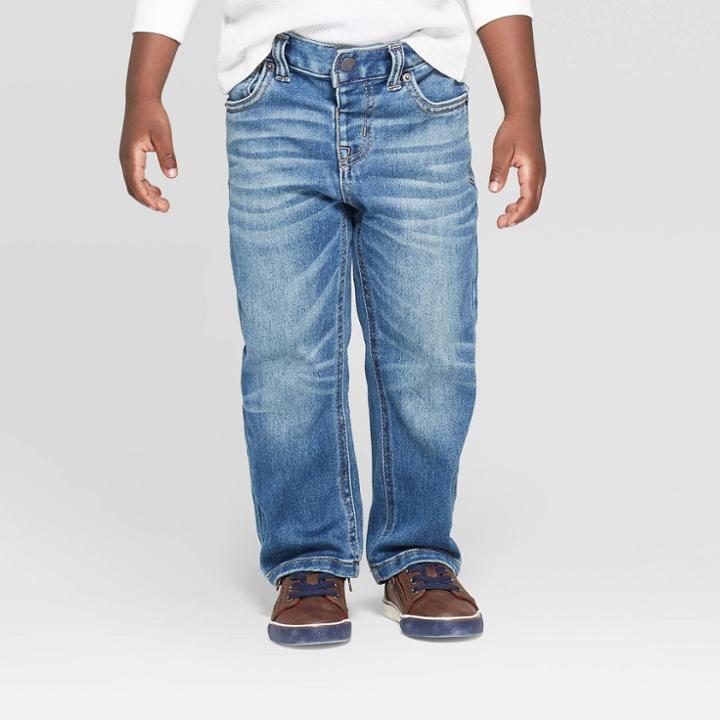 Toddler Boys' Fixed Waist Straight Jeans - Cat & Jack Denim Blue 12m, Toddler Boy's