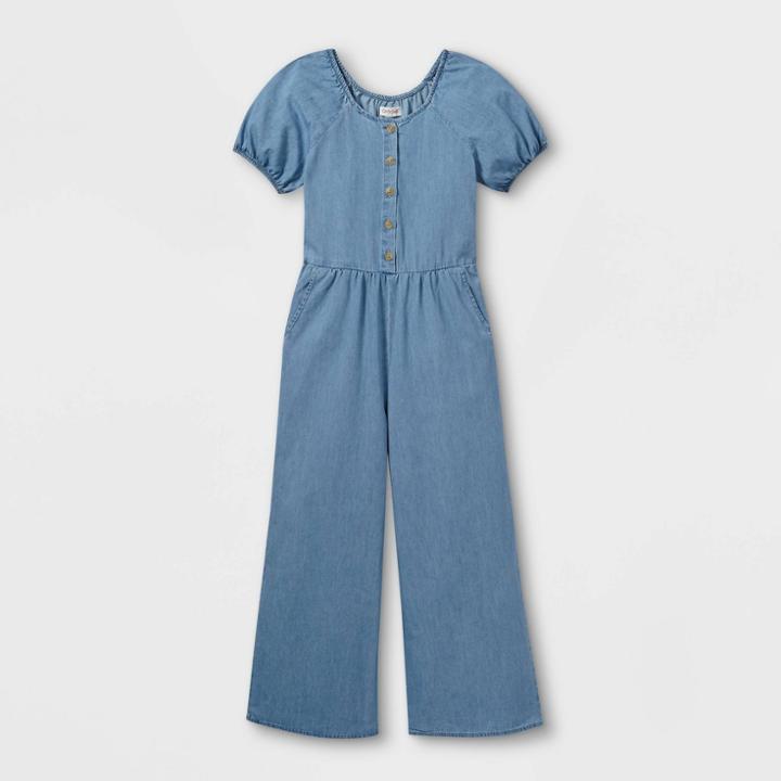 Girls' Chambray Woven Short Sleeve Jumpsuit - Cat & Jack