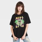 Women's Kiss Tour Short Sleeve Oversized Graphic T-shirt - Black