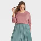 Women's Plus Size Long Sleeve Supima T-shirt - A New Day Pink