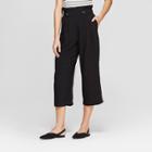Women's Pleated Cropped Pants With Side Button - Xhilaration Black